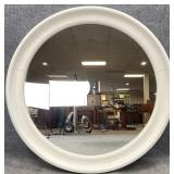 Large White Framed Round Wall Mirror
