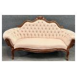 Victorian Button Tufted Fruit Carved Settee