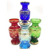 4 Signed Gold Accented Blown Art Glass Vases