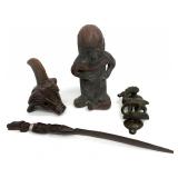 Vintage Folk Art Pottery, Carved Wood & More