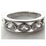 Sterling Silver Oval Clear 5-Stone Ring, Sz 7