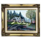 Signed Cottage Style Home Landscape Painting