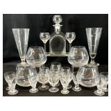 Asst Vintage Barware Glasses & Decanter