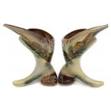2 Hull Pottery Parchment & Pine 7 " Cornucopia
