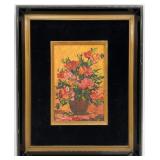 Vintage Floral Still Life Painting on Board