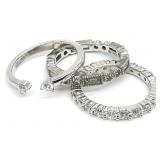 3 Sterling Silver Clear Stone Stacking Rings, Sz 6