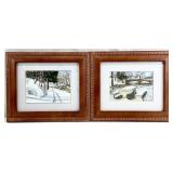 2 Original Winter Scene Watercolor Paintings