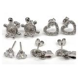 4 Pair Sterling Silver Clear Stone Earrings