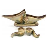 3pc Hull Pottery Parchment & Pine Console Set