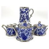4pc Doulton Art Blue & White Tea Set & Large Mug