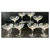 8 Floral Etched Champaign Coupe Glasses