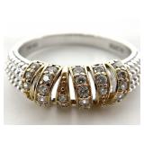 Sterling & Gold Tone Clear Stone Ring, Sz 8