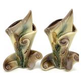 2 Hull Pottery Parchment & Pine 6 " Cornucopia
