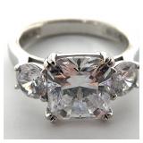 Sterling Silver Clear 3-Stone Ring, Sz 6