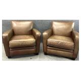 Pair Pottery Barn Leather Club Chairs