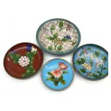 4 Vintage Antique Chinese Cloisonne Dishes