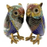 2 Chinese Cloisonne Miniature Owl Figurines