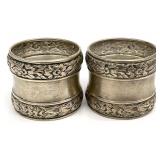 2 Antique Sterling Silver Monogrammed Napkin Rings