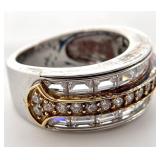 Sterling & Gold Tone Channel Ring, Sz 5