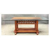 Glass Top Wooden Base Dining Table