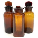3 Vintage Amber Apothecary Glass Bottles