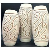 3 Pre Columbian Style Etched Terracotta Vases
