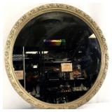 Ornate Round Gold Wood Framed Vtg Wall Mirror