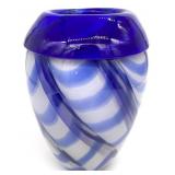 Cobalt Blue & White Swirl Art Glass Vase