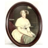 Vtg Jenny Lind Portrait Art Print, Oval Wood Frame
