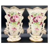 2 Old Paris Style Painted Fan Vases