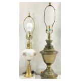2pc Vintage Brass & Porcelain Table Lamps