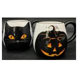 Harry & David Halloween Pumpkin & Cat Mugs