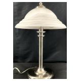 Frosted White Glass Shade Brushed Nickel Lamp