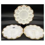 3 Vintage Milk Glass Gold Rimmed Serving Trays