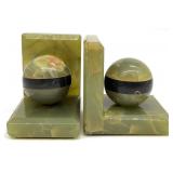 Green Onyx Stone Polished Sphere Bookends