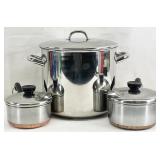3pc Revere Ware Sauce Pots & Silampos Stockpot