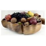 Large Mid Century Carved Wood Leaf Bowl w/Fruit