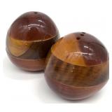 2pc Vintage Segmented Wood Salt & Pepper Shakers