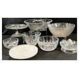 10pc Glass / Crystal Bowls, Cake Stand & More