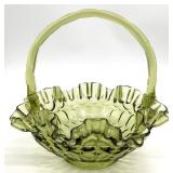 Fenton Art Glass Colonial Green Thumbprint Basket
