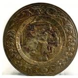 Vintage Hammered Brass Tavern Scene Wall Plate