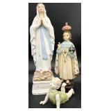 3pc Bisque Porcelain & Chalkware Figurines