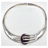 Sterling Silver Purple Stone Choker Necklace