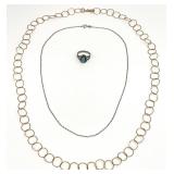 3pc Sterling Silver Necklaces & Ring (Sz 3.5)