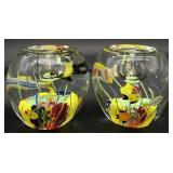 2 Art Glass Aquarium Paperweight Taper Candle