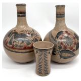 3pc Signed Tonala Mexican Folk Art Pottery