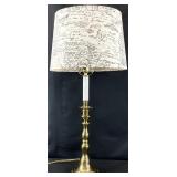 Brass Candlestick Lamp w/ French Print Shade