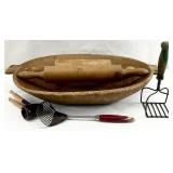 Old Wooden Dough Bowl, Rolling Pins & More
