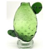 Vintage Green Cactus Hobnail Glass Vase
