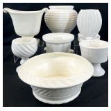 7 Vintage Cream Color Pottery Vases